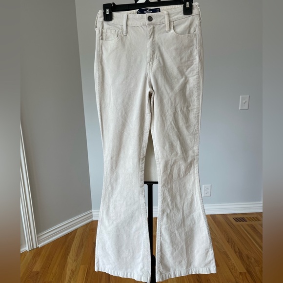 Hollister High Rise Flare 1R waist 25 ivory cream corduroy flare pants festival - Picture 2 of 15